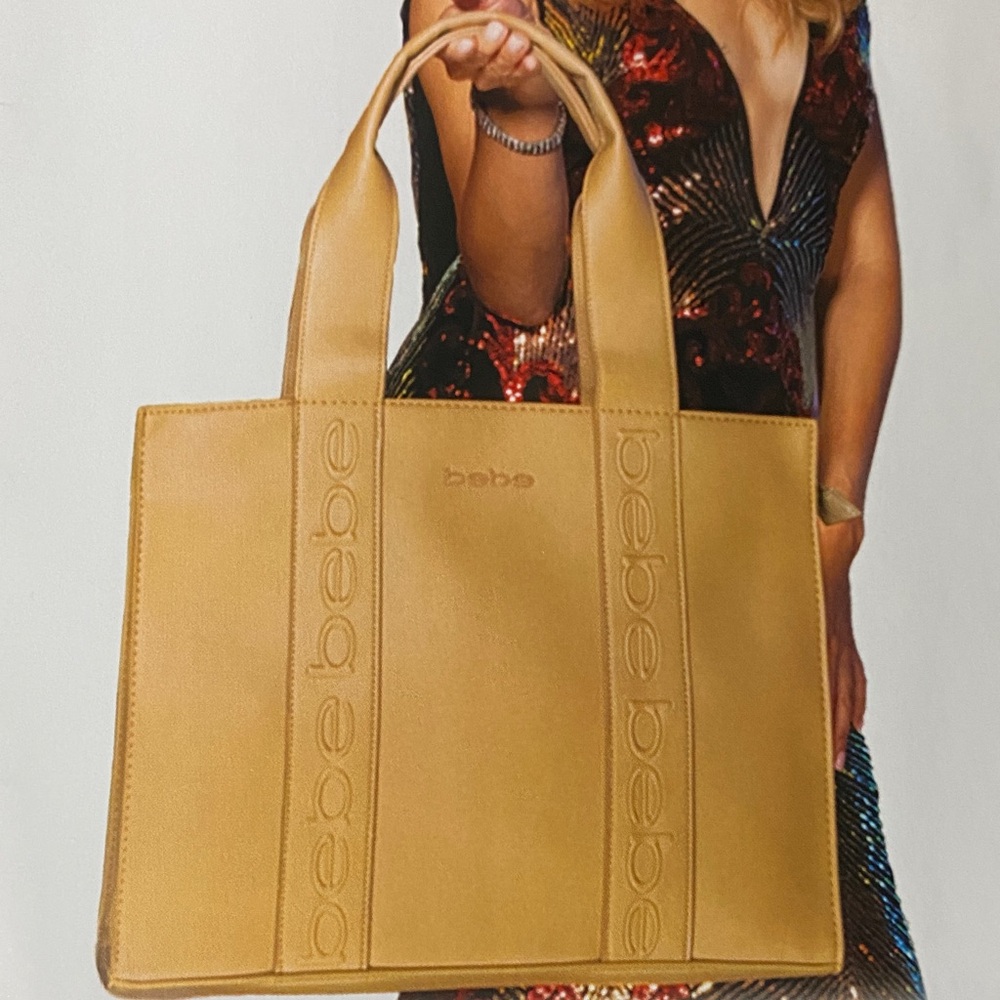 Bebe Tan Embossed Logo Tote